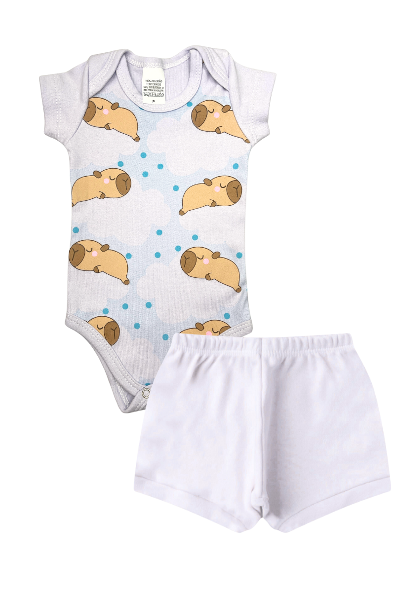 Conjunto Body Bebê Verão Menina 2 Peças Capivaras Branco - TonTon Kids