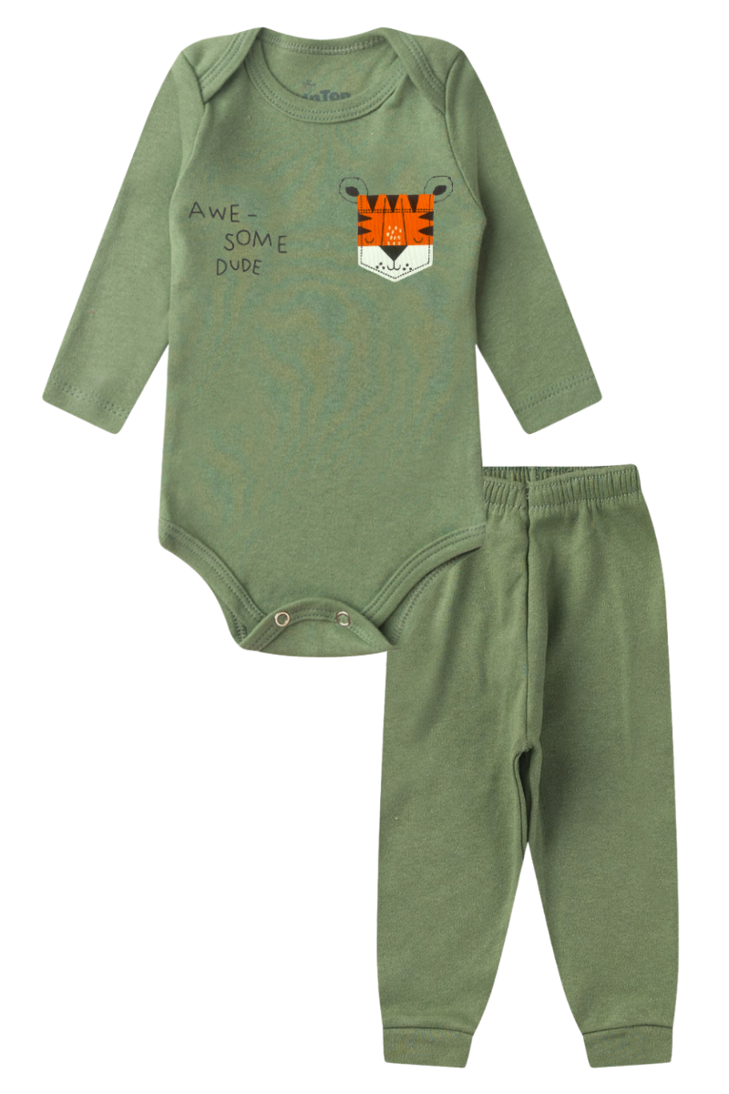 Conjunto Body Bebê Inverno Menino 2 Peças Awesome Dude Verde - TonTon Kids