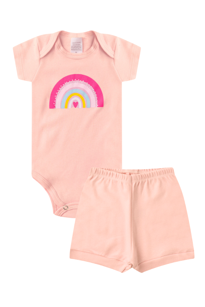 Conjunto Body Bebê Verão Menina 2 Peças Arco Íris Salmao - TonTon Kids