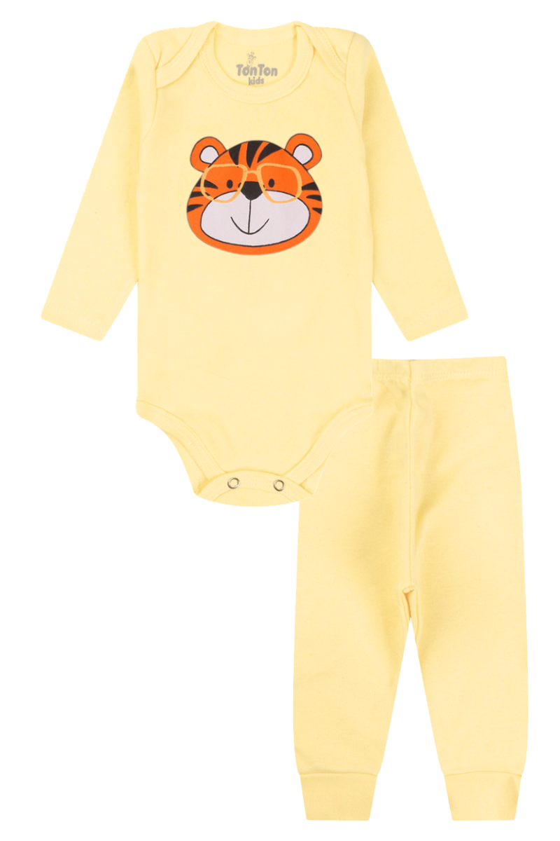 Conjunto Body Bebê Inverno Menino 2 Peças Tigre Amarelo - TonTon Kids