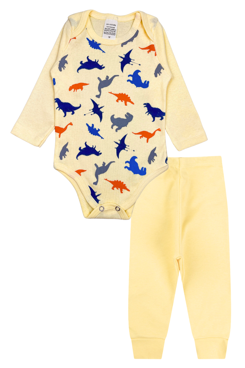 Conjunto Body Bebê Inverno Menino 2 Peças Dinos Amarelo - TonTon Kids Ton 2563 Ama