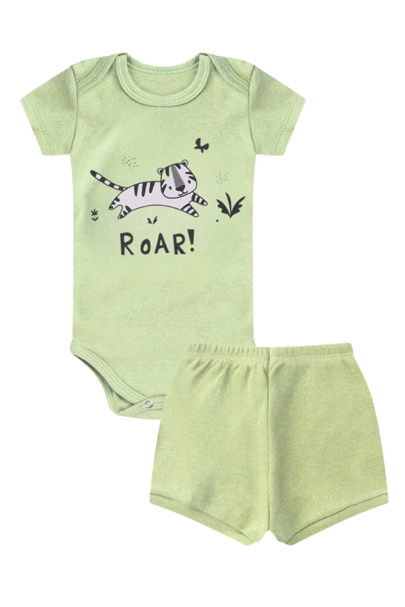 Conjunto Body Bebê Verão Menino 2 Peças Tigre Roar Verde Claro - TonTon Kids
