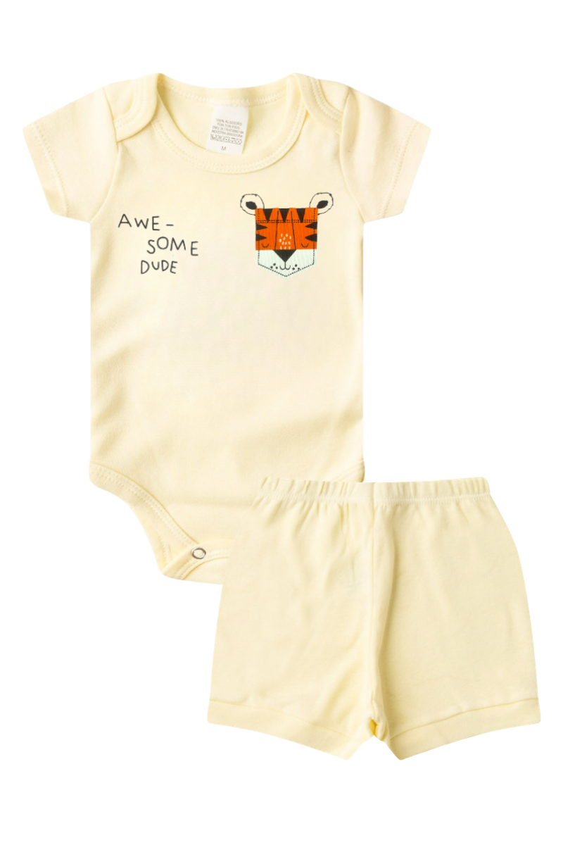 Conjunto Body Bebê Verão Menino 2 Peças Awesome Amarelo - TonTon Kids