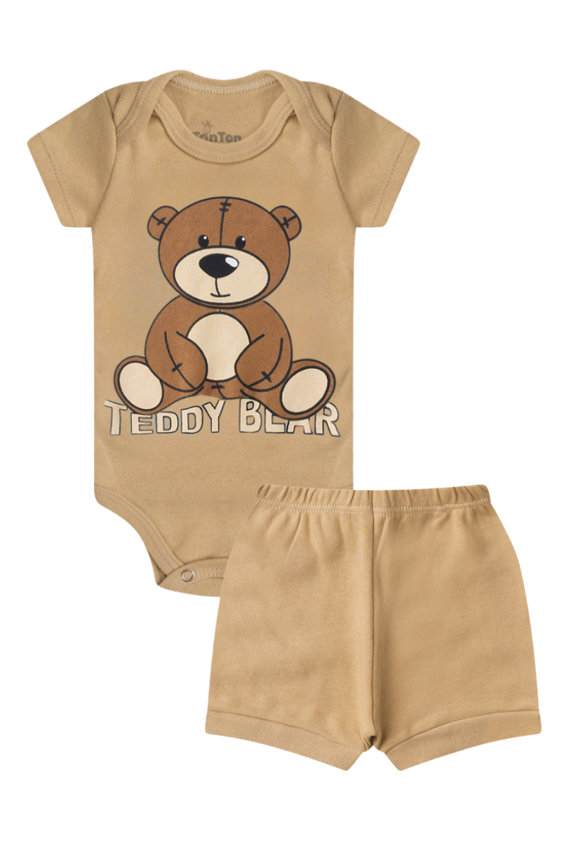 Conjunto Body Bebê Verão Menino 2 Peças Teddy Bear Bege - TonTon Kids
