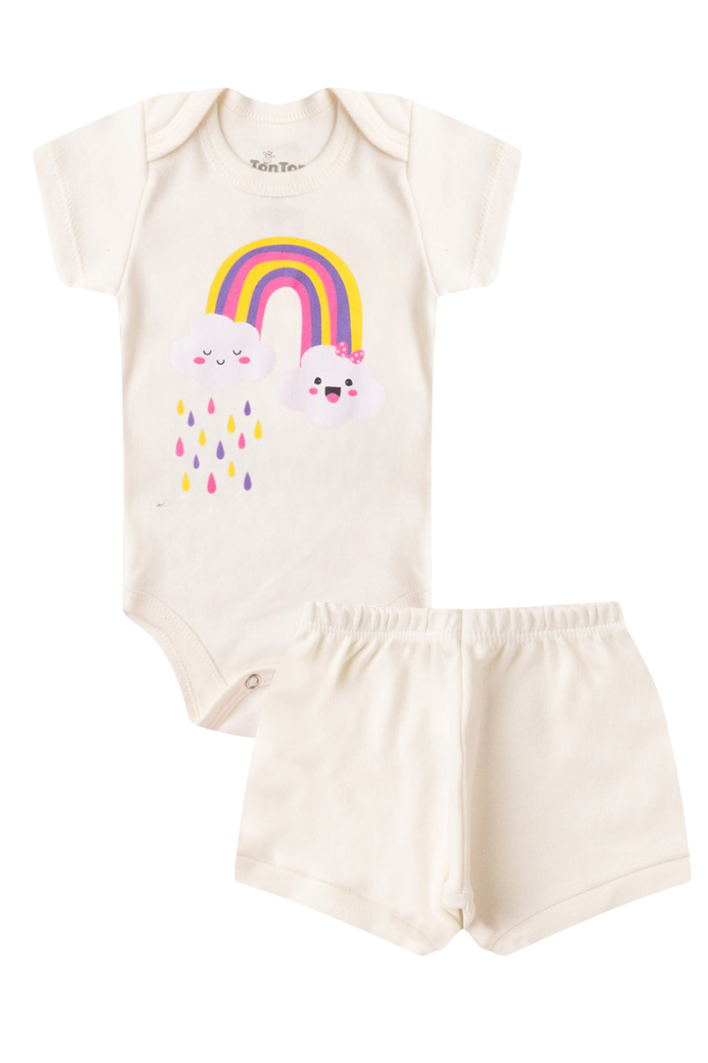 Conjunto Body Bebê Verão Menina 2 Peças Arco Íris Off Whitte - TonTon Kids
