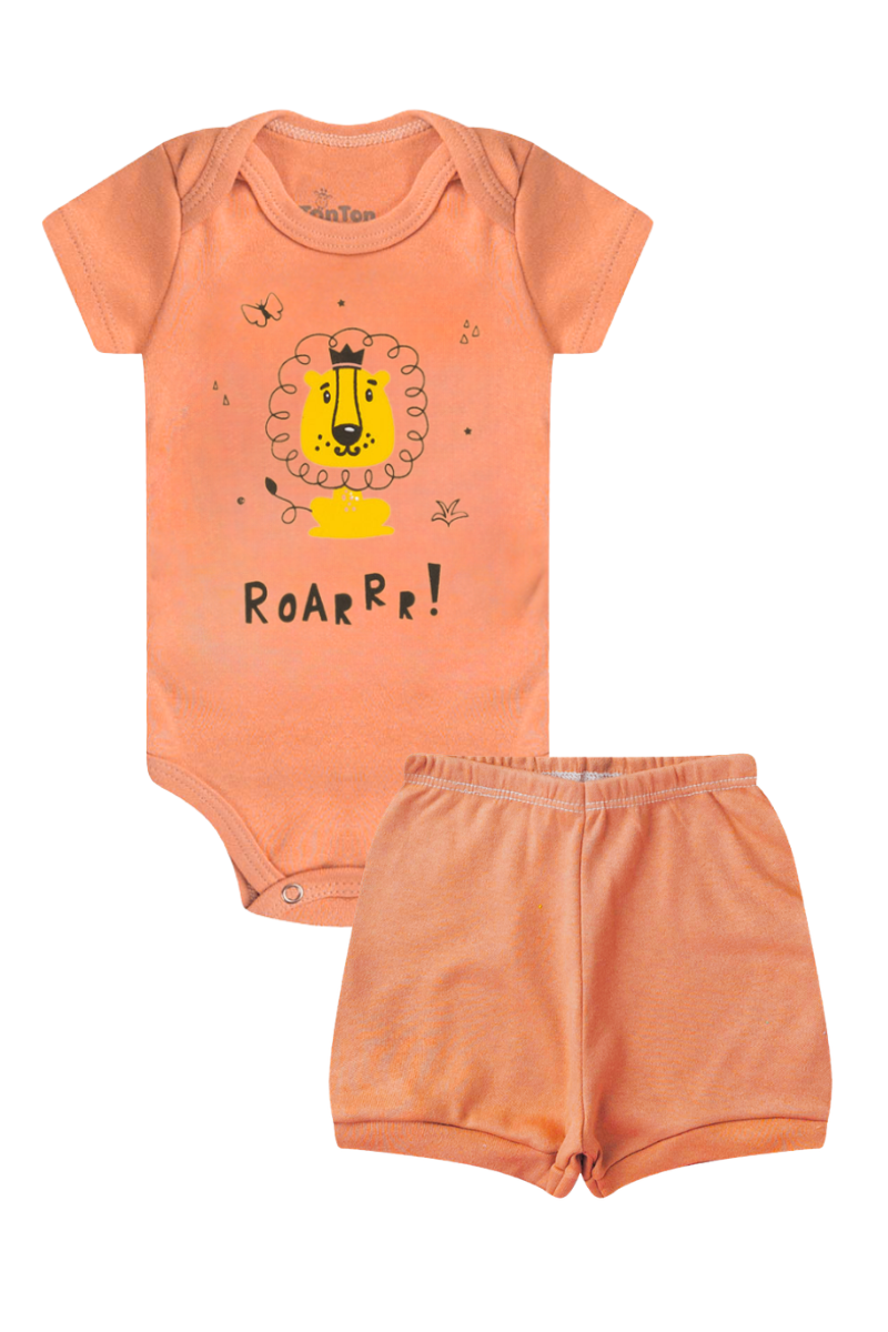 Conjunto Body Bebê Verão Menino 2 Peças Leao Roar Laranja - TonTon Kids