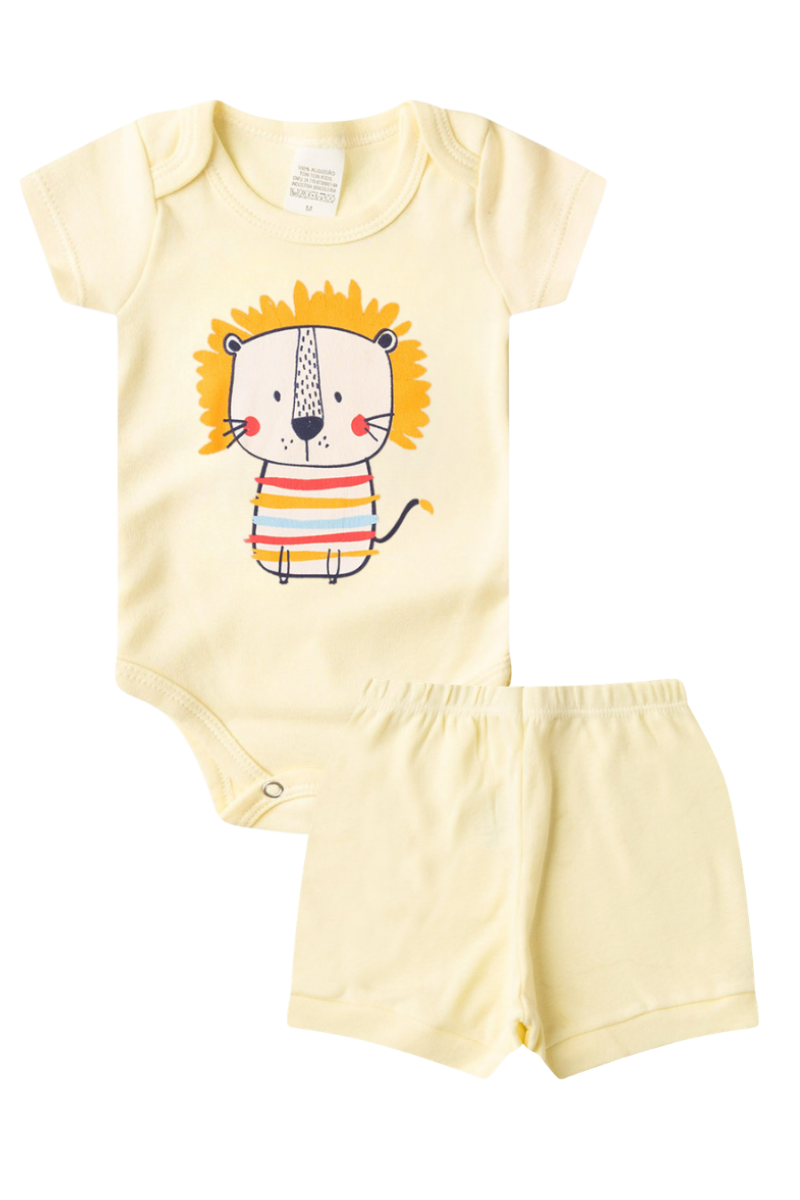 Conjunto Body Bebê Verão Menino 2 Peças Leao Amarelo - TonTon Kids