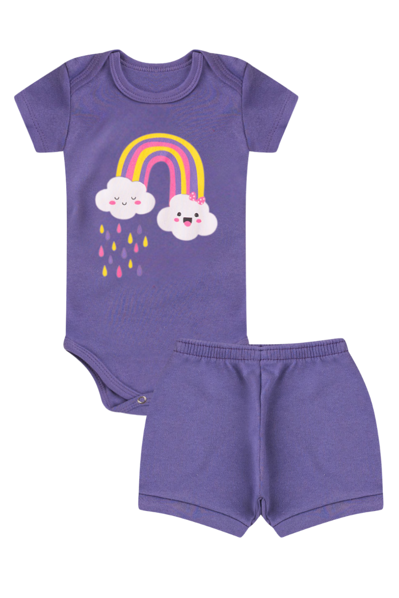 Conjunto Body Bebê Verão Menina 2 Peças Arco Íris Roxo - TonTon Kids Ton 2597 Rox