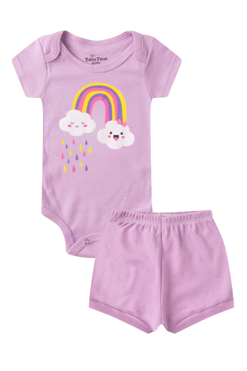 Conjunto Body Bebê Verão Menina 2 Peças Arco Íris Lilas - TonTon Kids