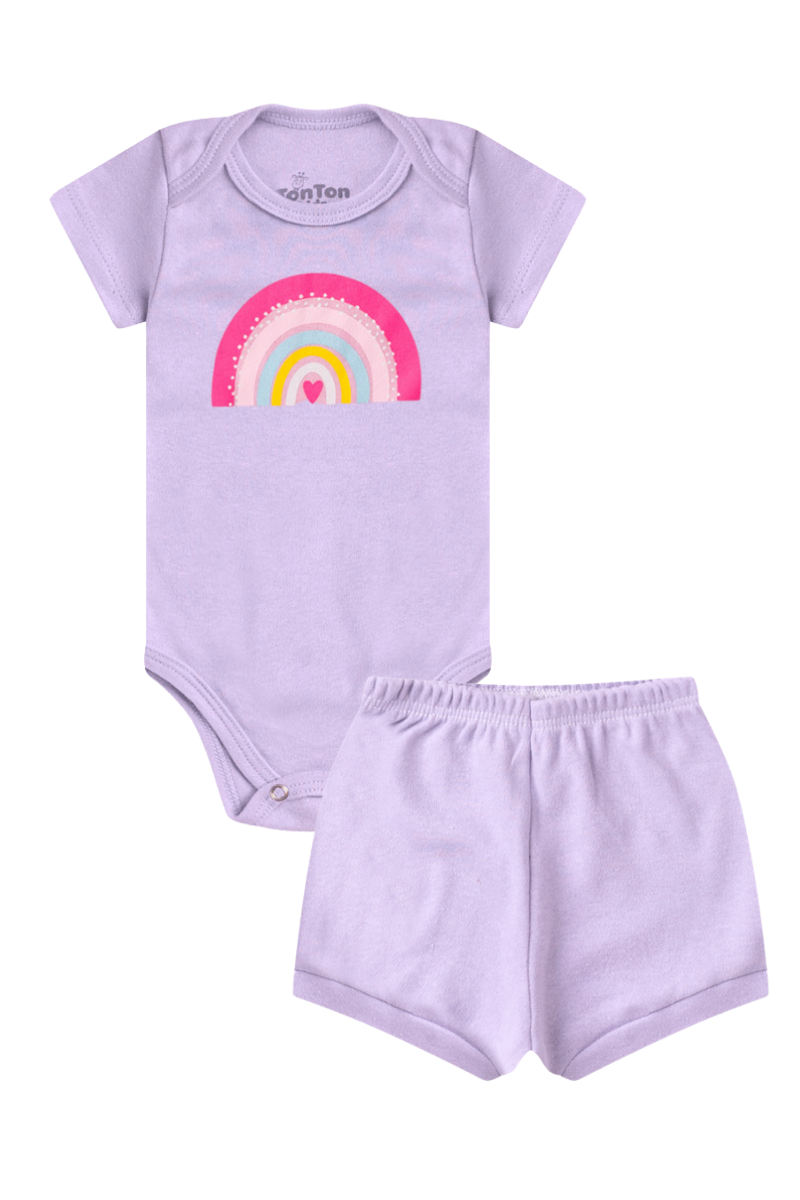 Conjunto Body Bebê Verão Menina 2 Peças Arco Íris Lilas - TonTon Kids Ton 2601 Lil