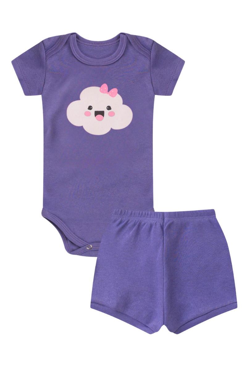 Conjunto Body Bebê Verão Menina 2 Peças Nuvem Roxo - TonTon Kids