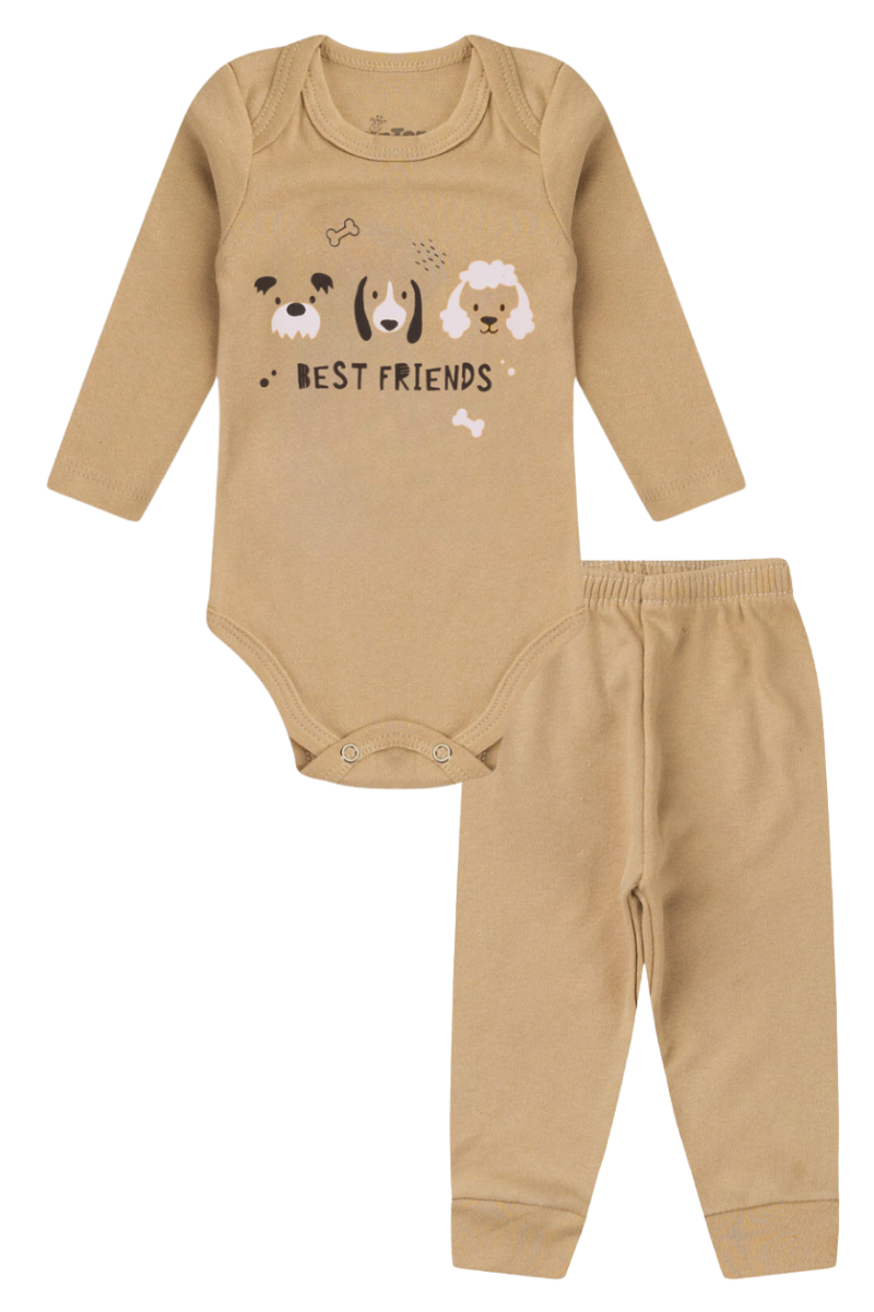Conjunto Body Bebê Inverno Menino 2 Peças Best Friend Bege - TonTon Kids