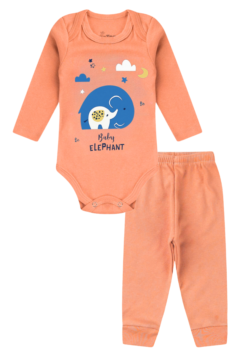 Conjunto Body Bebê Inverno Menino 2 Peças Elefantinho Laranja - TonTon Kids