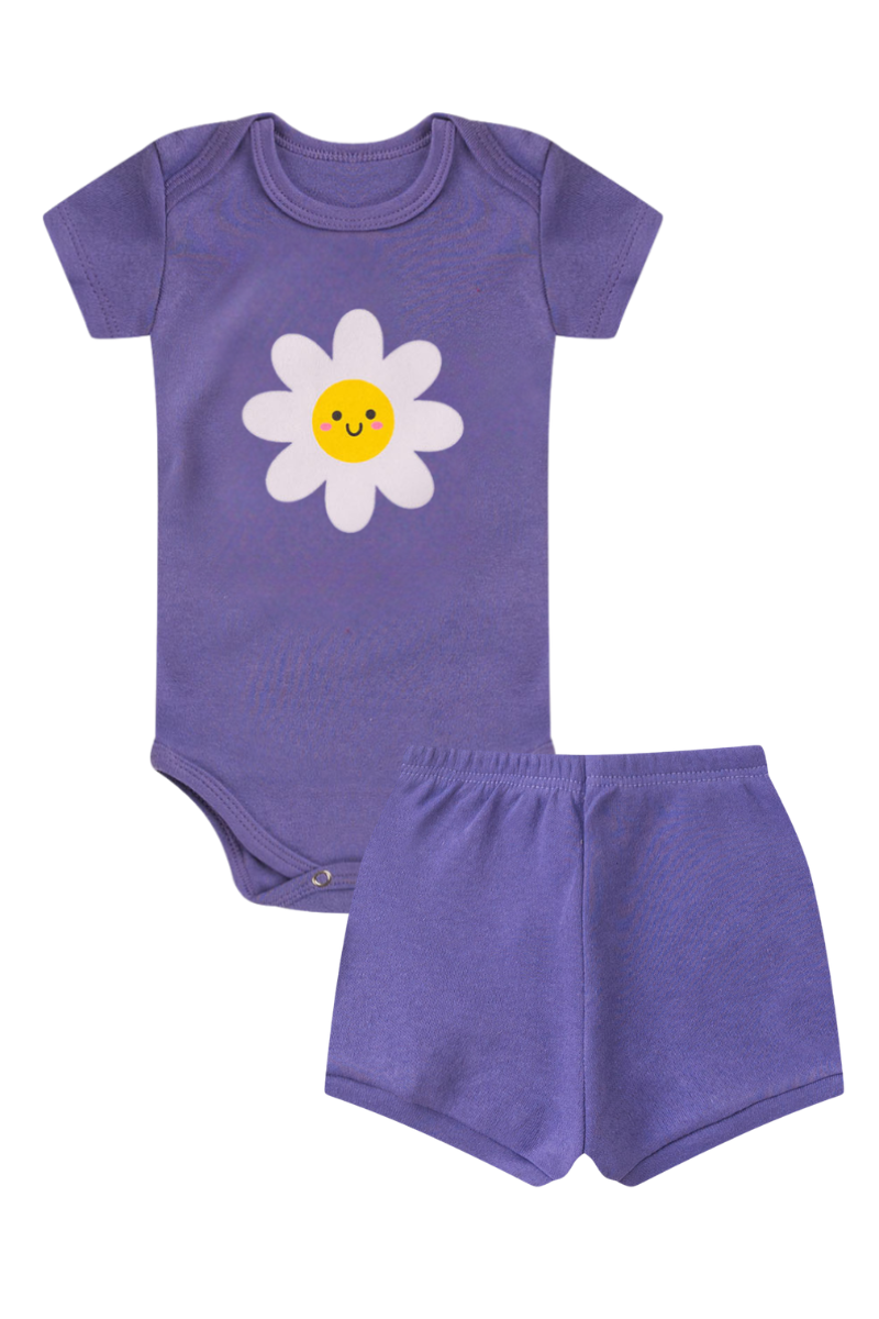 Conjunto Body Bebê Verão Menina 2 Peças Margarida Roxo - TonTon Kids Ton 2605 Rox