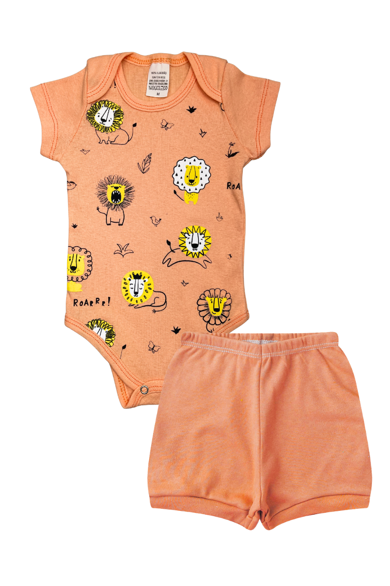 Conjunto Body Bebê Verão Menino 2 Peças Leoes Laranja - TonTon Kids