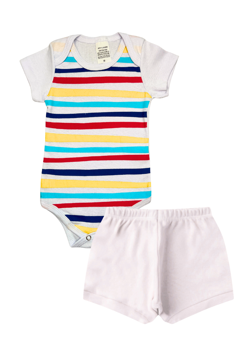 Conjunto Body Bebê Verão Menino 2 Peças Tigre Roar Cinza - TonTon Kids Ton 2592 Bra