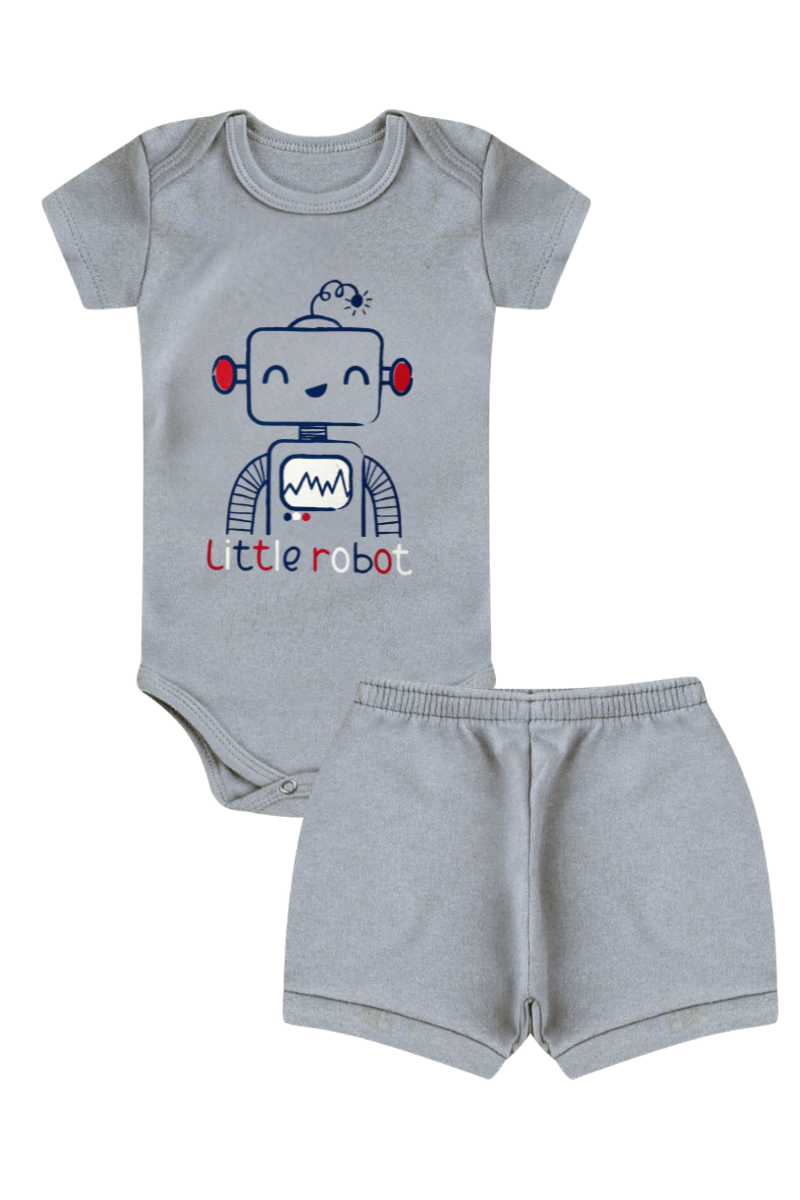 Conjunto Body Bebê Verão Menino 2 Peças Robo Cinza - TonTon Kids