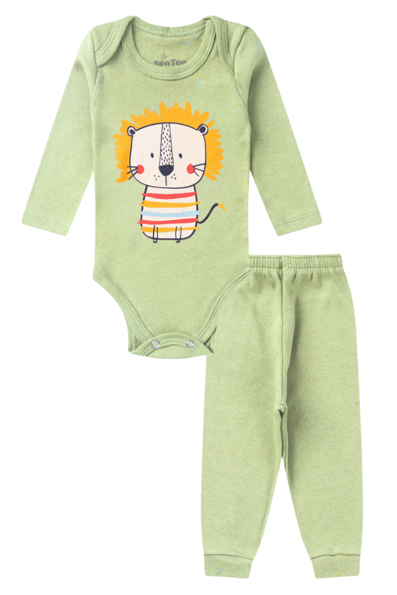 Conjunto Body Bebê Inverno Menino 2 Peças Leao Verde Claro - TonTon Kids Ton 2627 Vrd