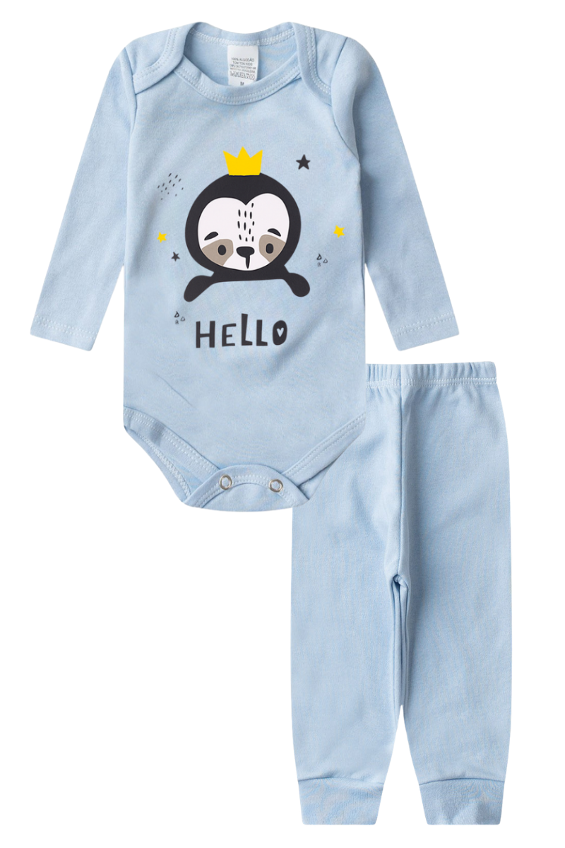 Conjunto Body Bebê Inverno Menino 2 Peças Preguica Azul - TonTon Kids