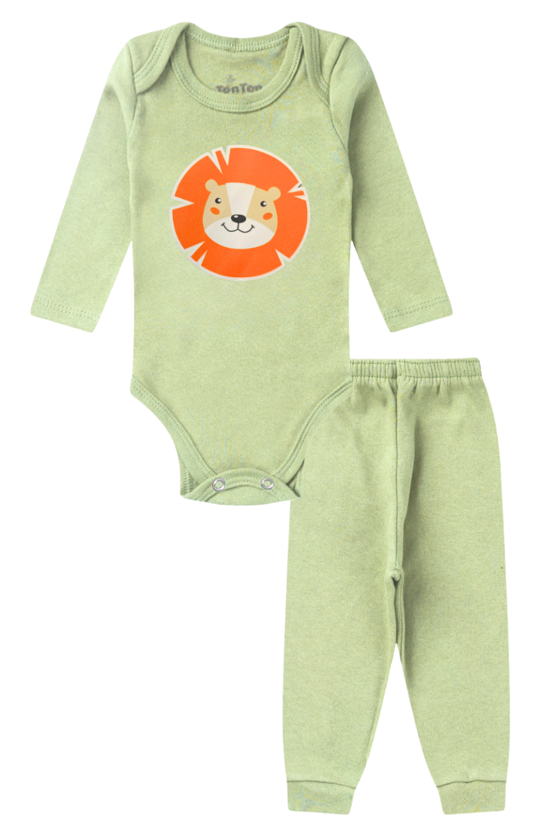 Conjunto Body Bebê Inverno Menino 2 Peças Leao Verde Claro - TonTon Kids