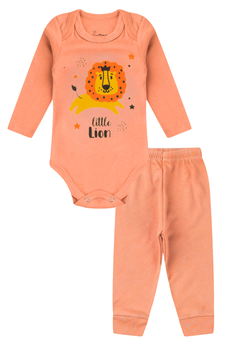Conjunto Body Bebê Inverno Menino 2 Peças Little Lion Laranja - TonTon Kids