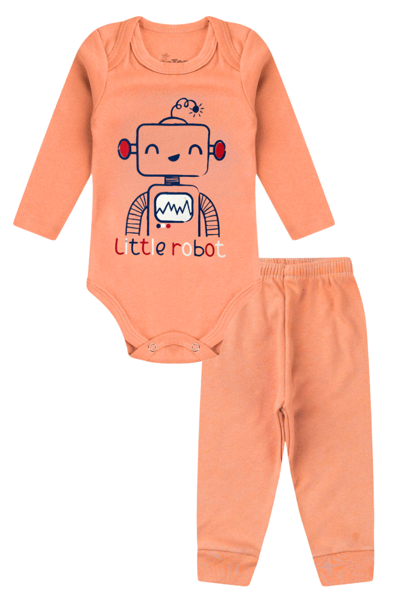 Conjunto Body Bebê Inverno Menino 2 Peças Robo Laranja - TonTon Kids