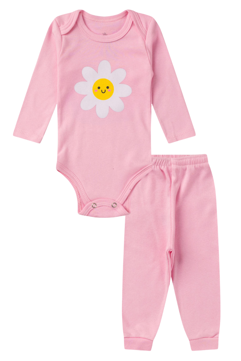 Conjunto Body Bebê Inverno Menina 2 Peças Margarida Rosa - TonTon Kids