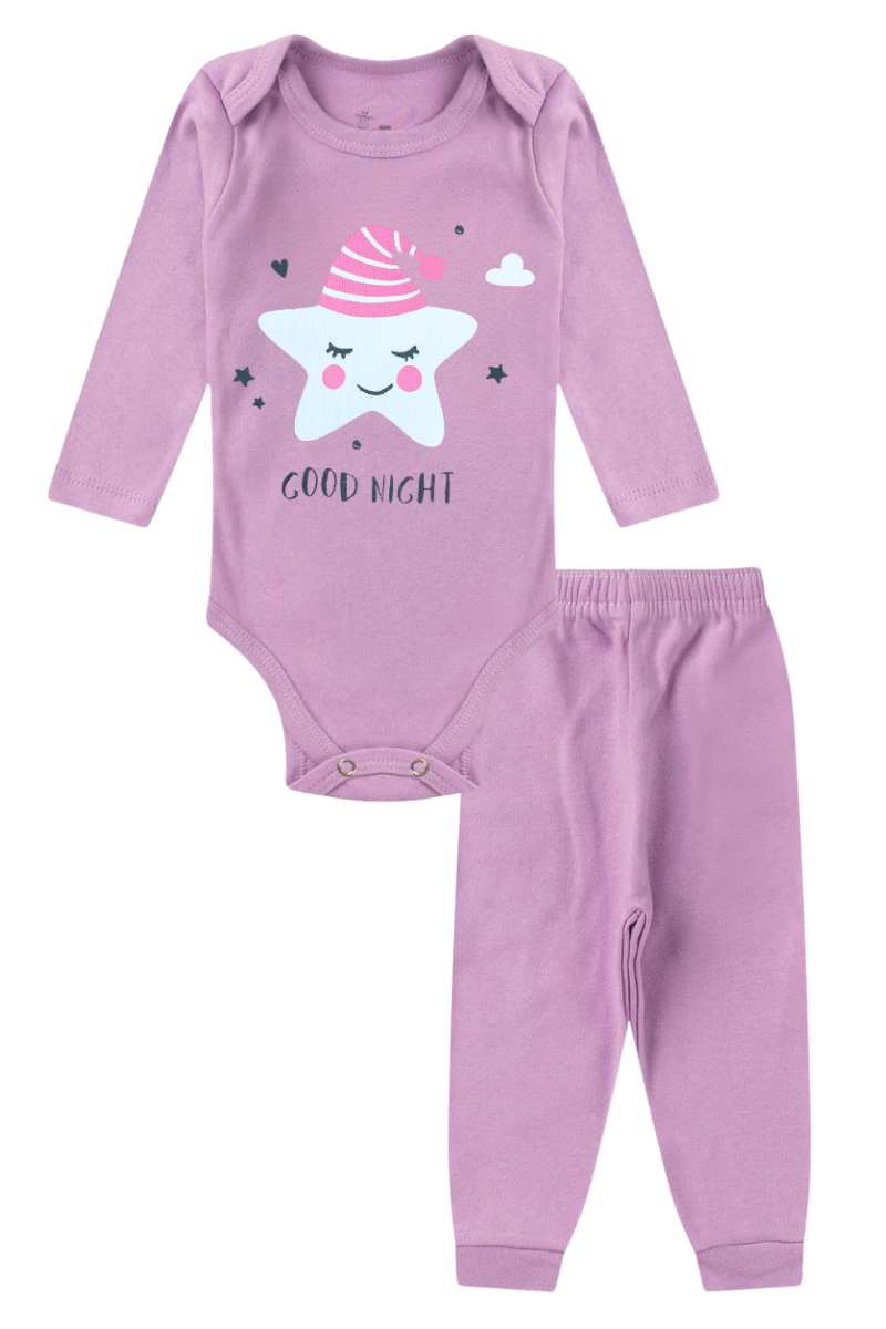 Conjunto Body Bebê Inverno Menina 2 Peças Estrela Lilas - TonTon Kids