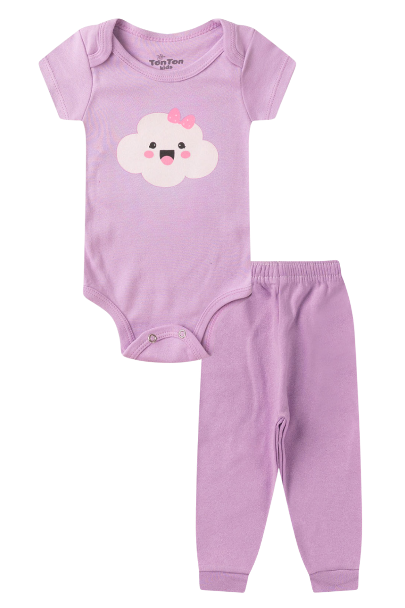 Conjunto Body Bebê Manga Curta Menina 2 Peças Nuvem Lilas - TonTon Kids