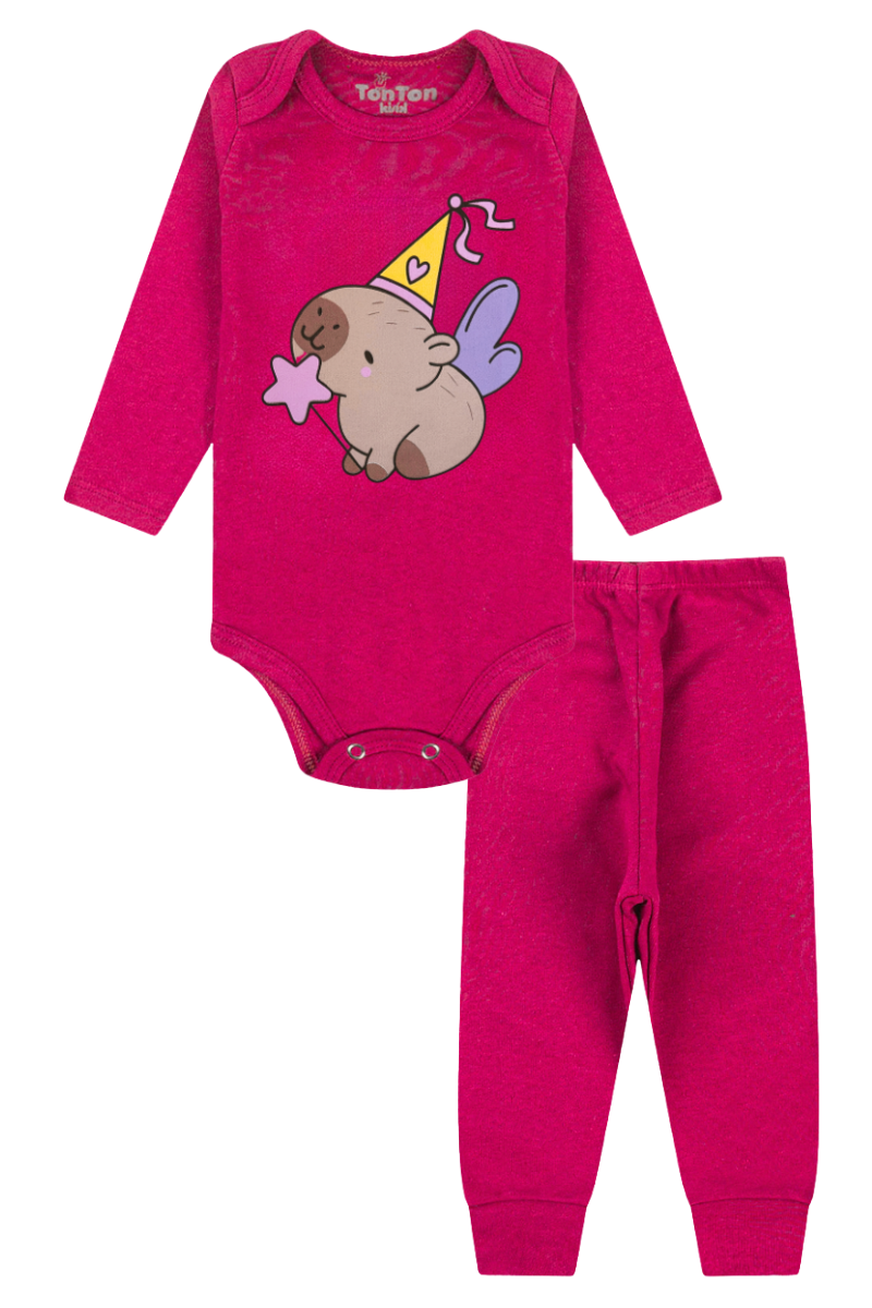Conjunto Body Bebê Inverno Menina 2 Peças Capivara Pink - TonTon Kids