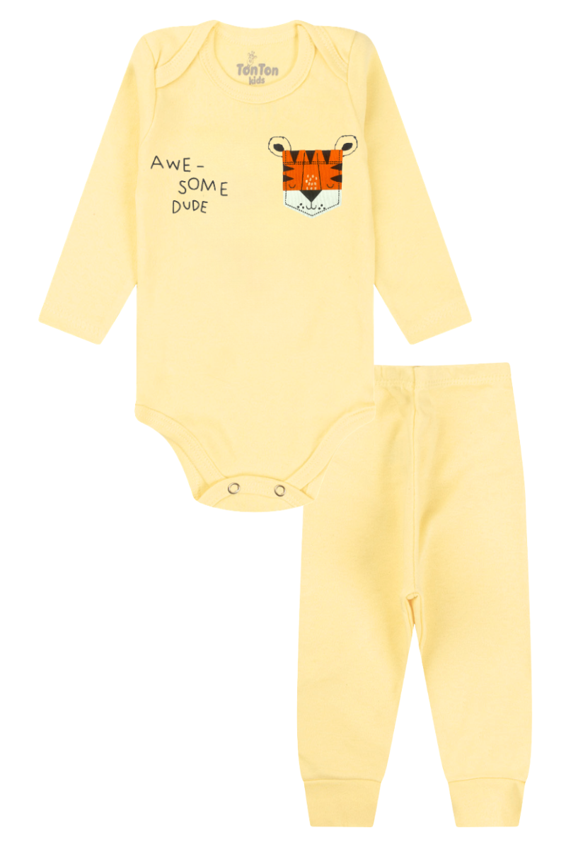 Conjunto Body Bebê Inverno Menino 2 Peças Awesome Amarelo - TonTon Kids