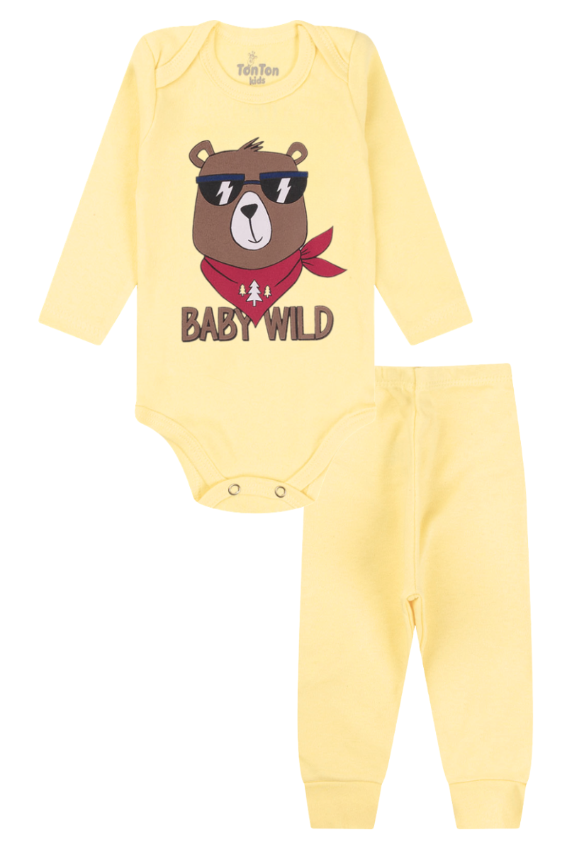 Conjunto Body Bebê Inverno Menino 2 Peças Baby Wild Amarelo - TonTon Kids