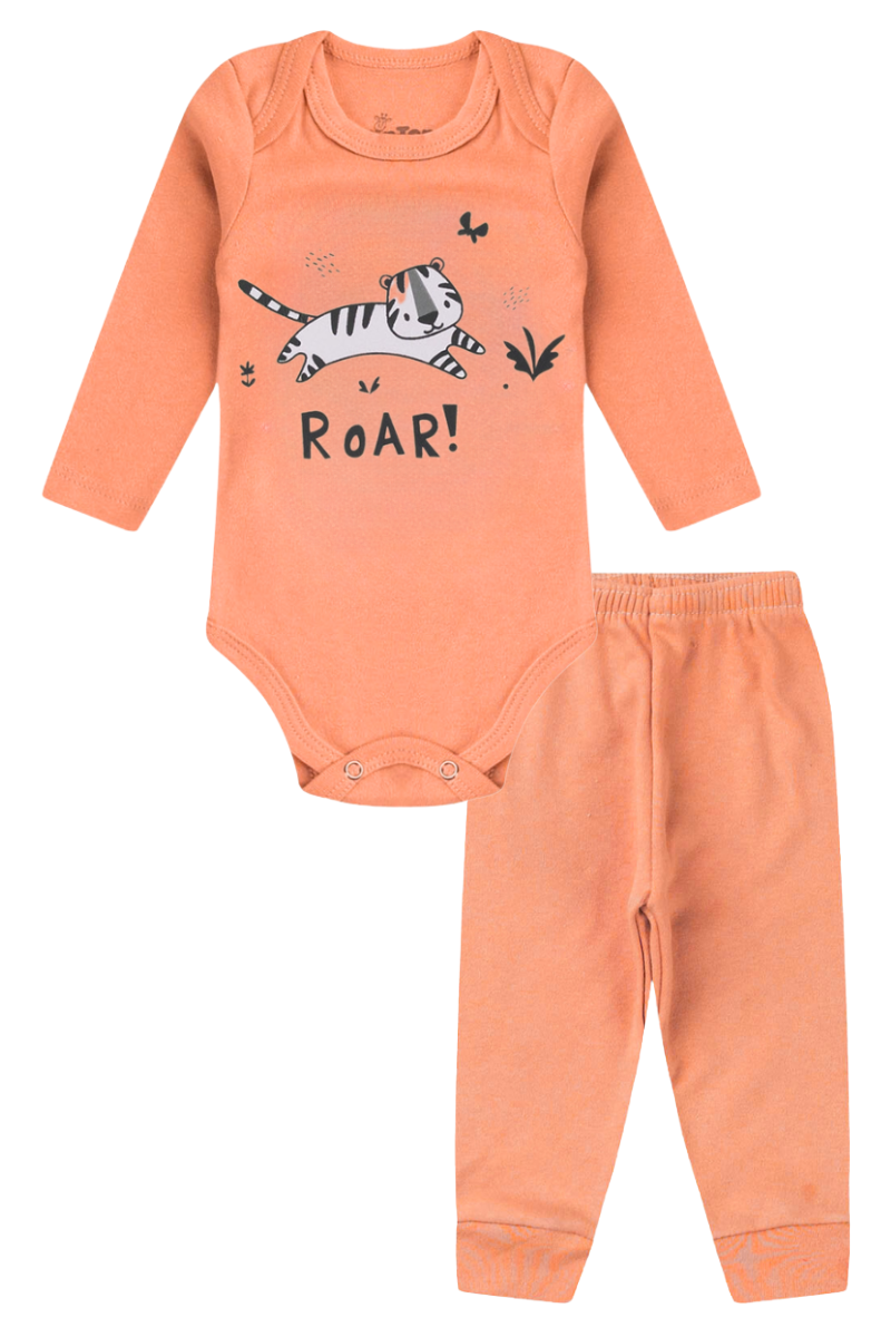 Conjunto Body Bebê Inverno Menino 2 Peças Roar Laranja - TonTon Kids