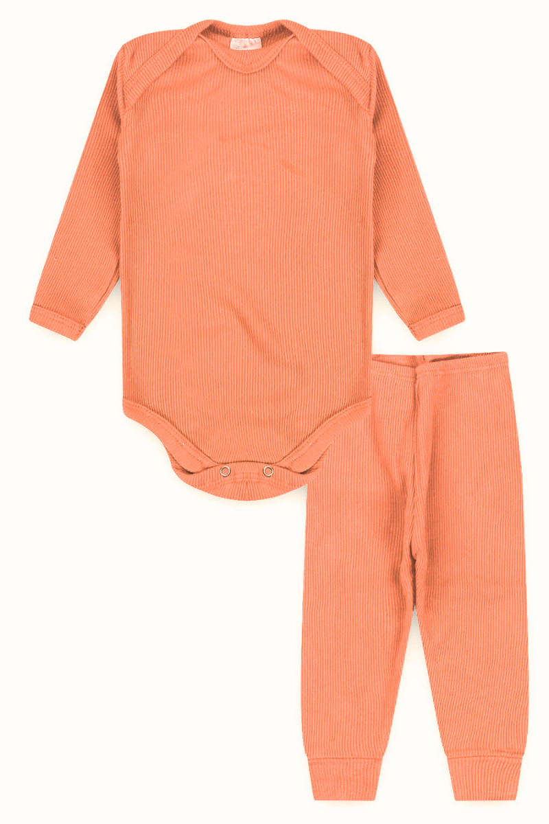 Conjunto Body Bebê Inverno Menino 2 Peças Canelado Laranja - TonTon Kids