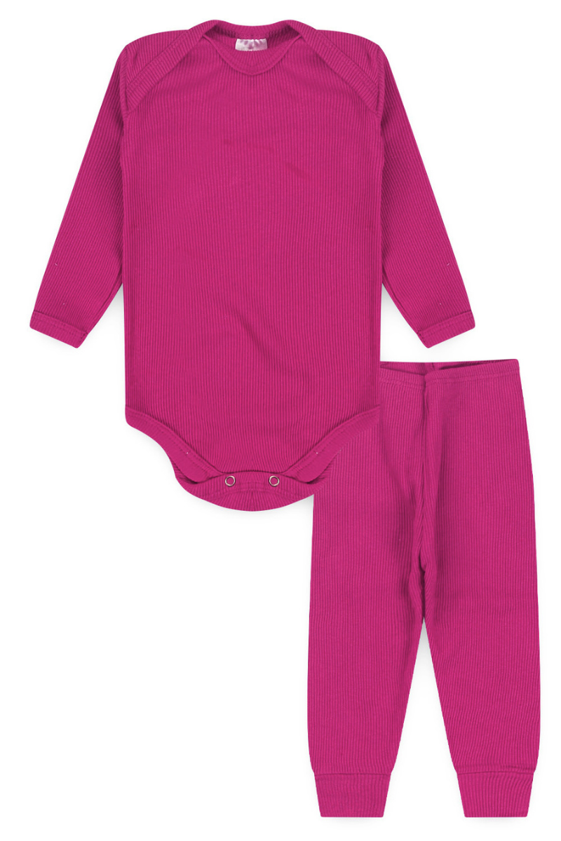 Conjunto Body Bebê Inverno Menina 2 Peças Canelado Pink - TonTon Kids