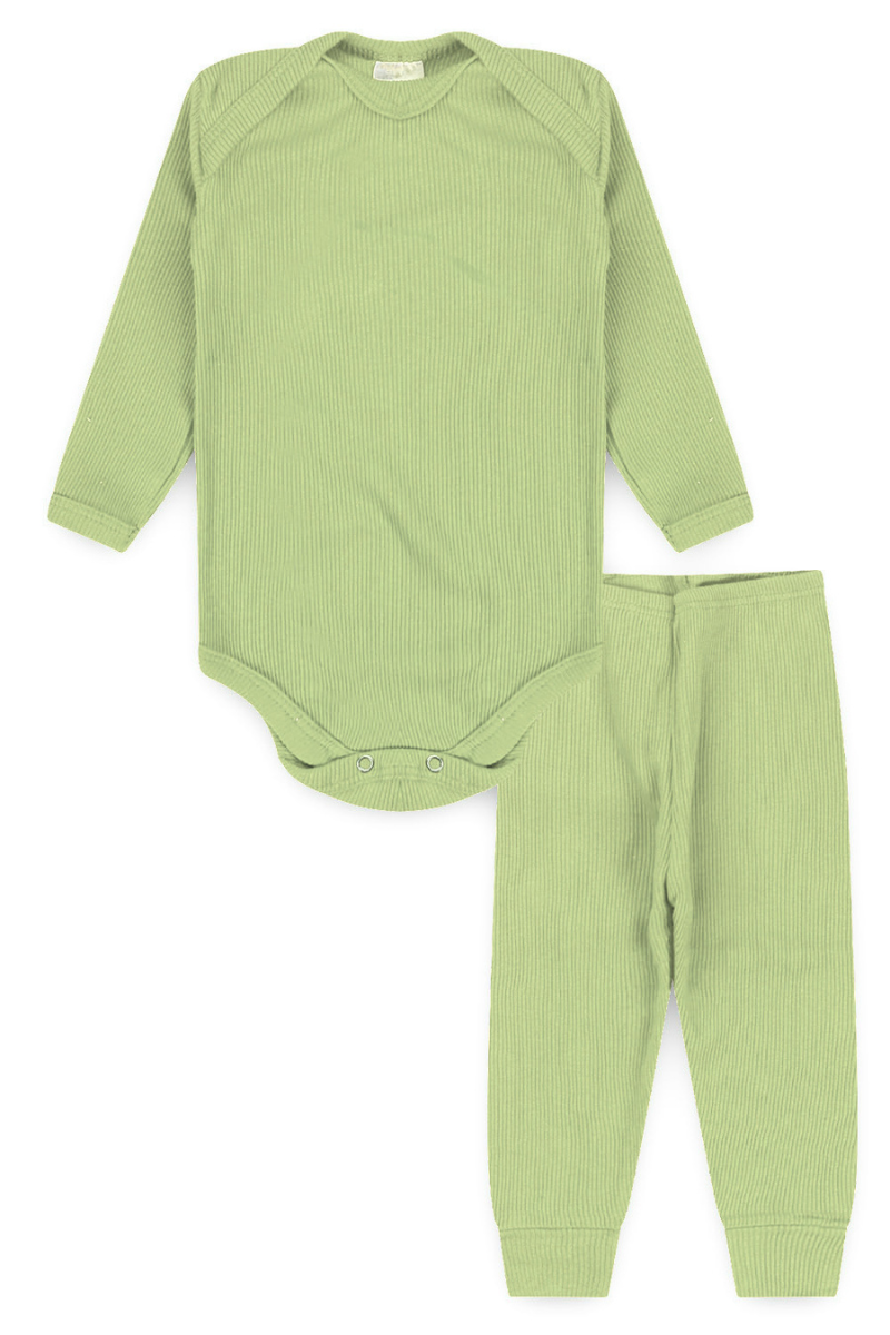 Conjunto Body Bebê Inverno Menino 2 Peças Canelado Verde Claro - TonTon Kids