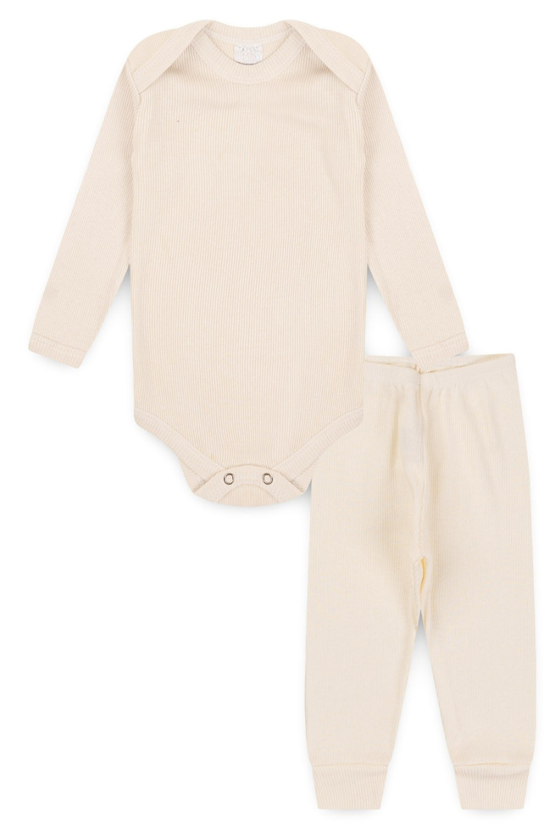 Conjunto Body Bebê Inverno Menino 2 Peças Canelado Off Whithe - TonTon Kids