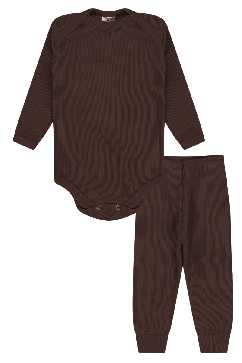 Conjunto Body Bebê Inverno Menino 2 Peças Canelado Marrom - TonTon Kids