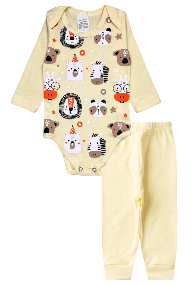 Conjunto Body Bebê Inverno Menino 2 Peças Animais Amarelo - TonTon Kids Ton 2620 Ama