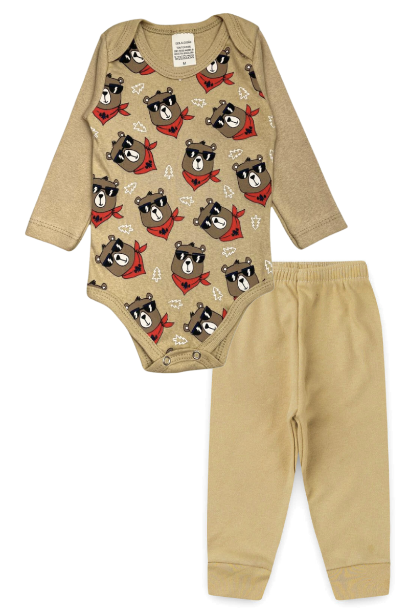 Conjunto Body Bebê Inverno Menino 2 Peças Ursos Bege - TonTon Kids