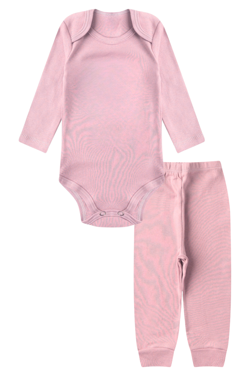 Conjunto Body Bebê Inverno Menina 2 Peças Suplex Rosa - TonTon Kids