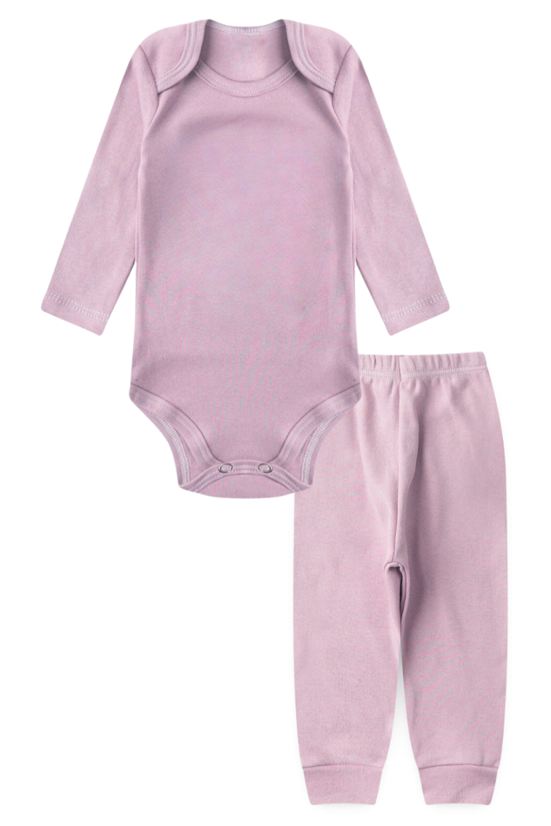 Conjunto Body Bebê Inverno Menina 2 Peças Suplex Rosa Blush - TonTon Kids