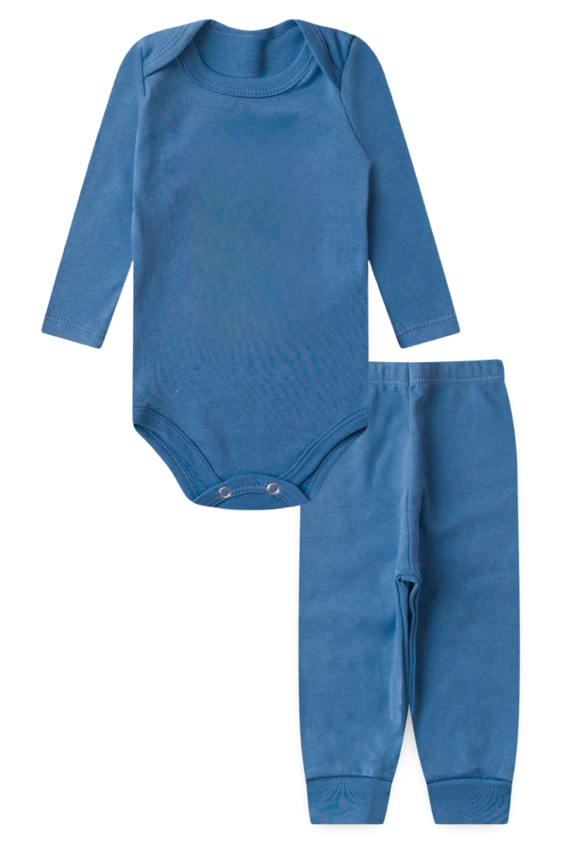 Conjunto Body Bebê Inverno Menino 2 Peças Suplex Azul Royal - TonTon Kids