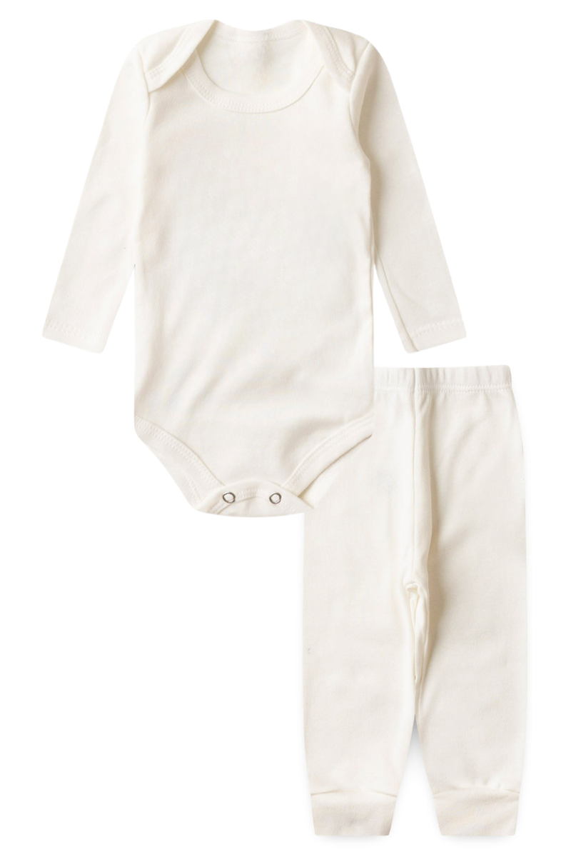 Conjunto Body Bebê Inverno Menino 2 Peças Suplex Off White - TonTon Kids