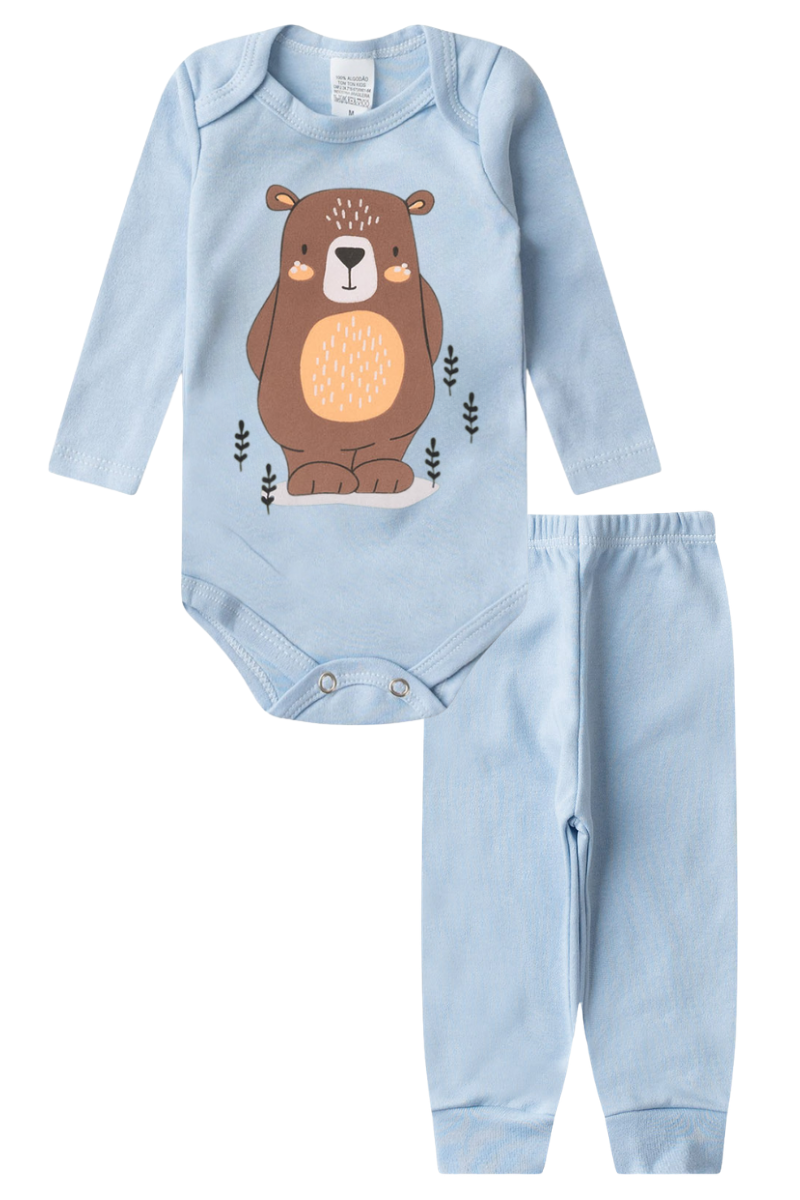 Conjunto Body Bebê Inverno Menino 2 Peças Urso Azul - TonTon Kids Ton 2665 Azu