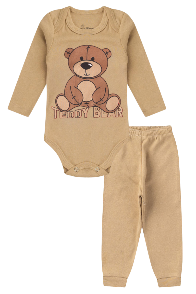 Conjunto Body Bebê Inverno Menino 2 Peças Teddy Bear Bege - TonTon Kids