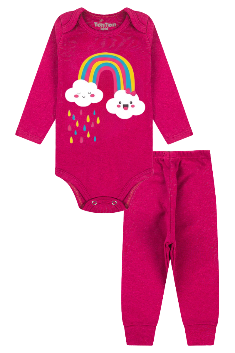 Conjunto Body Bebê Inverno Menina 2 Peças Arco Íris Pink - TonTon Kids Ton 2656 Pnk