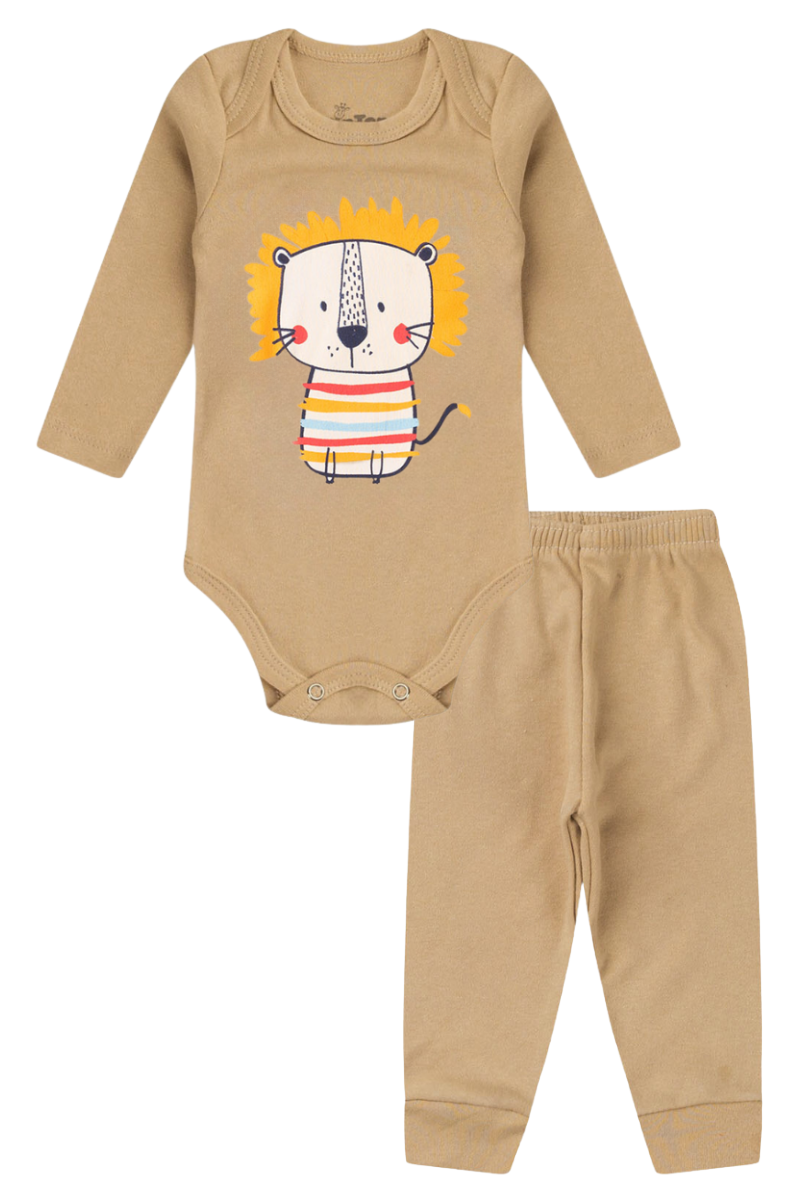 Conjunto Body Bebê Inverno Menino 2 Peças Leao Bege - TonTon Kids Ton 2670 Beg