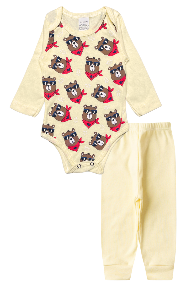 Conjunto Body Bebê Inverno Menino 2 Peças Ursos Amarelo - TonTon Kids