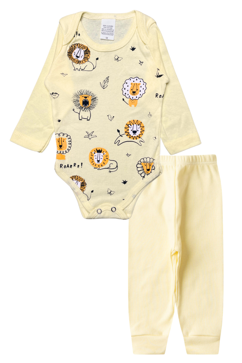 Conjunto Body Bebê Inverno Menino 2 Peças Leoes Amarelo - TonTon Kids Ton 2669 Ama